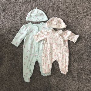 Little Me Floral Spray Footed 1-Piece Bodysuits and Matching Hats